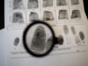 Close up of a fingerprint under glass